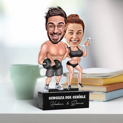 Sporcu Çiftler Karikatürlü Biblo - Thumbnail