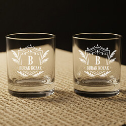 - Süslü Tasarımlı İsimli İkili Viski Bardağı