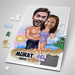  - Tatildeki Sevgililer Karikatürlü Puzzle