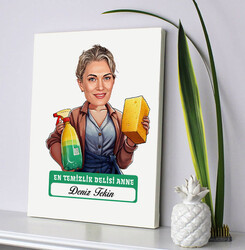 Temizlik Delisi Anne Karikatürlü Kanvas Tablo - Thumbnail