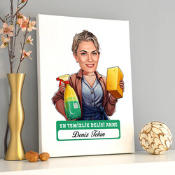  - Temizlik Delisi Anne Karikatürlü Kanvas Tablo