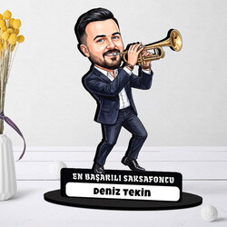  - Trompetçi Müzisyen Erkek Karikatürlü Biblo