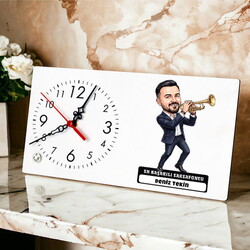  - Trompetçi Müzisyen Erkek Karikatürlü Masa Saati