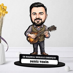 - Ukulele Sanatçısı Müzisyen Erkek Karikatürlü Biblo
