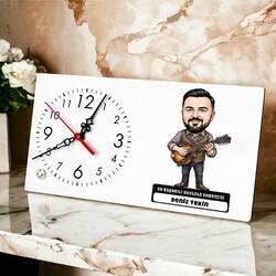  - Ukulele Sanatçısı Müzisyen Erkek Karikatürlü Masa Saati