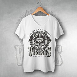  - Vikings Tasarımlı Beyaz Tişört