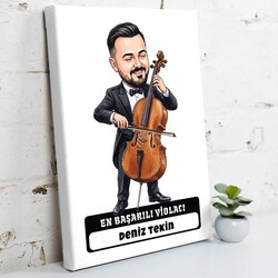  - Violacı Müzisyen Erkek Karikatürlü Kanvas Tablo