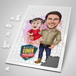  - Yakışıklı Baba ve Kızı Karikatürlü Puzzle