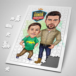  - Yakışıklı Baba ve Oğlu Karikatürlü Puzzle