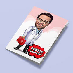 Yakışıklı Erkek Doktor Karikatürlü Tebrik Kartı - Thumbnail