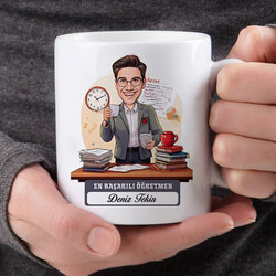 Yılın En Başarılı Erkek Öğretmeni Karikatürlü Bardak - Thumbnail