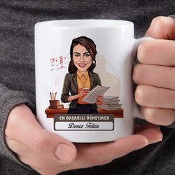 Yılın En Başarılı Kadın Öğretmeni Karikatürlü Bardak - Thumbnail