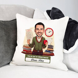  - Yılın En İyi Erkek Öğretmeni Karikatürlü Yastık