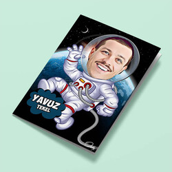  - Yörüngedeki Astronot Karikatürlü Tebrik Kartı